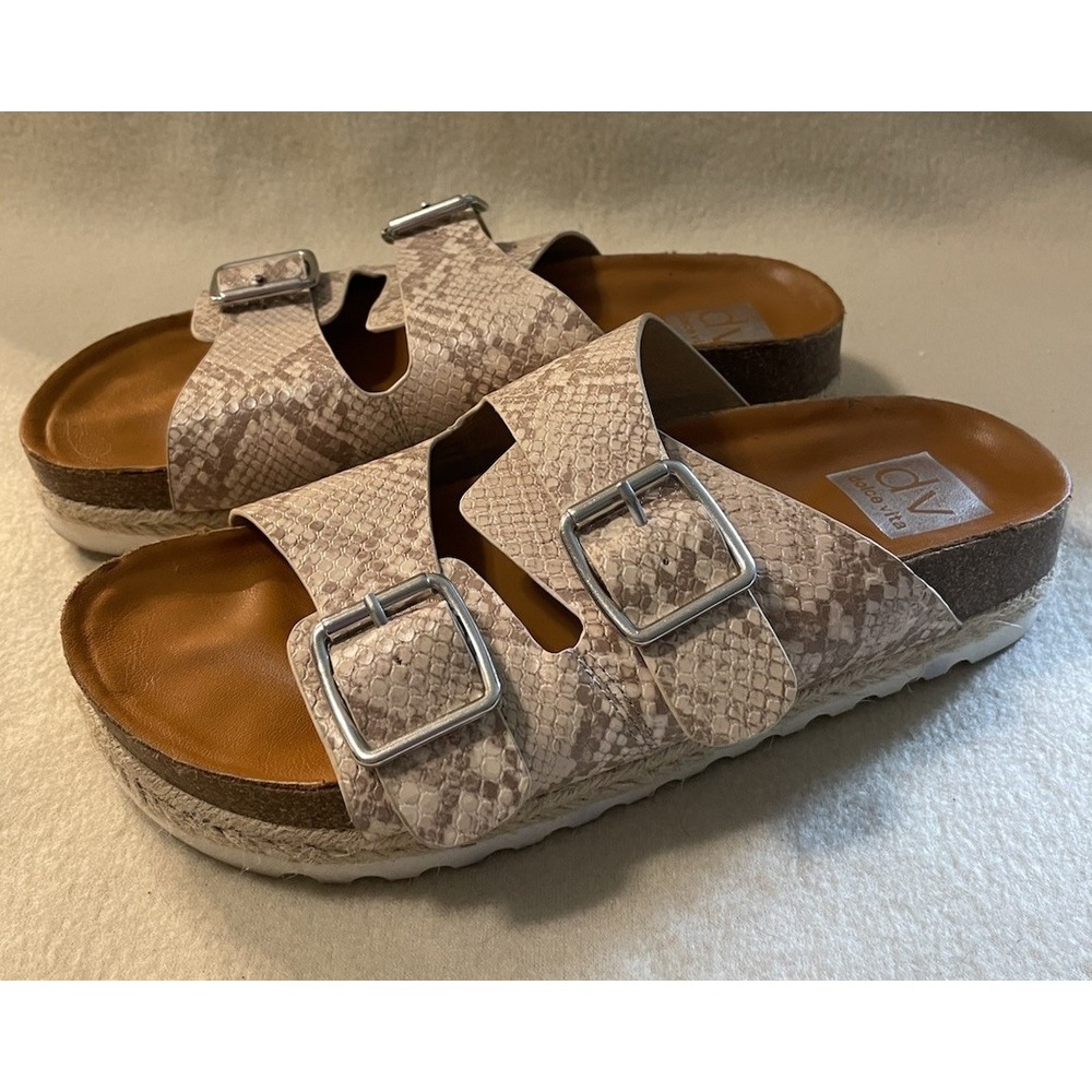 DV by Dolce Vita Carther Buckle Slip On Sandals Shoes Tan Snake Print Size 7.5